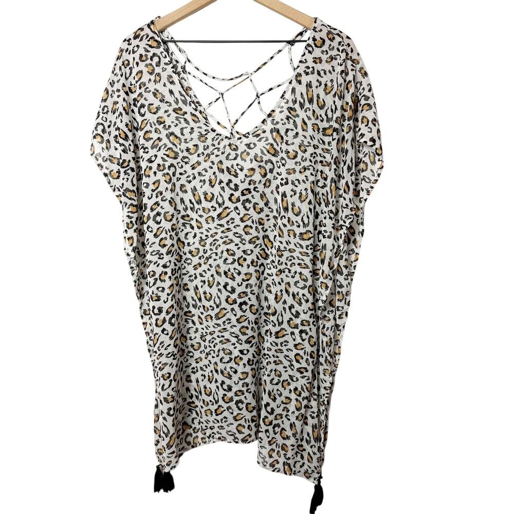 Palisades Beach Club Sheer Leopard Sheer Swim Cover Up Women M/L